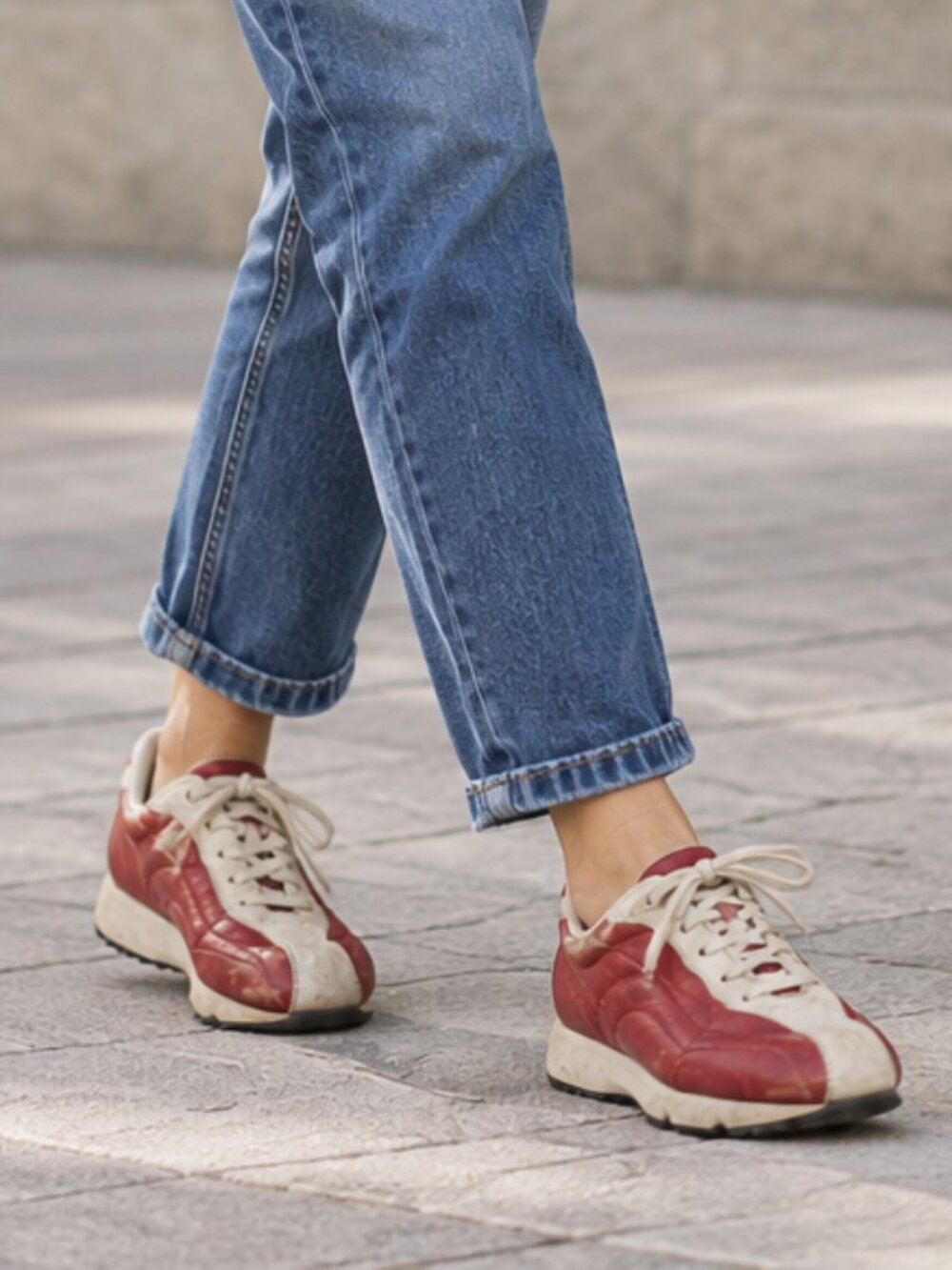 Vintage Y2K Ecco Red Receptor Leather Sneakers - 'Bowler' Style